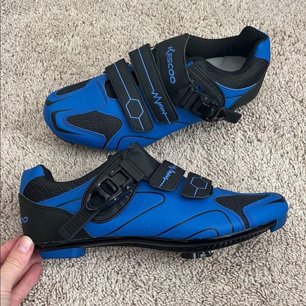 Kescoo cycling biking shoes, 3 adjustable straps unisex EU size 41 blue black